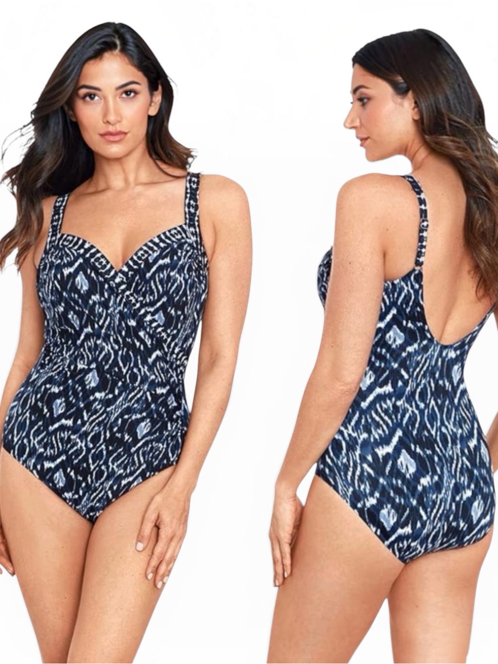 New Miraclesuit Sanibel One Piece Swimsuit Blue Multi Size 10 Dd Cup Underwire